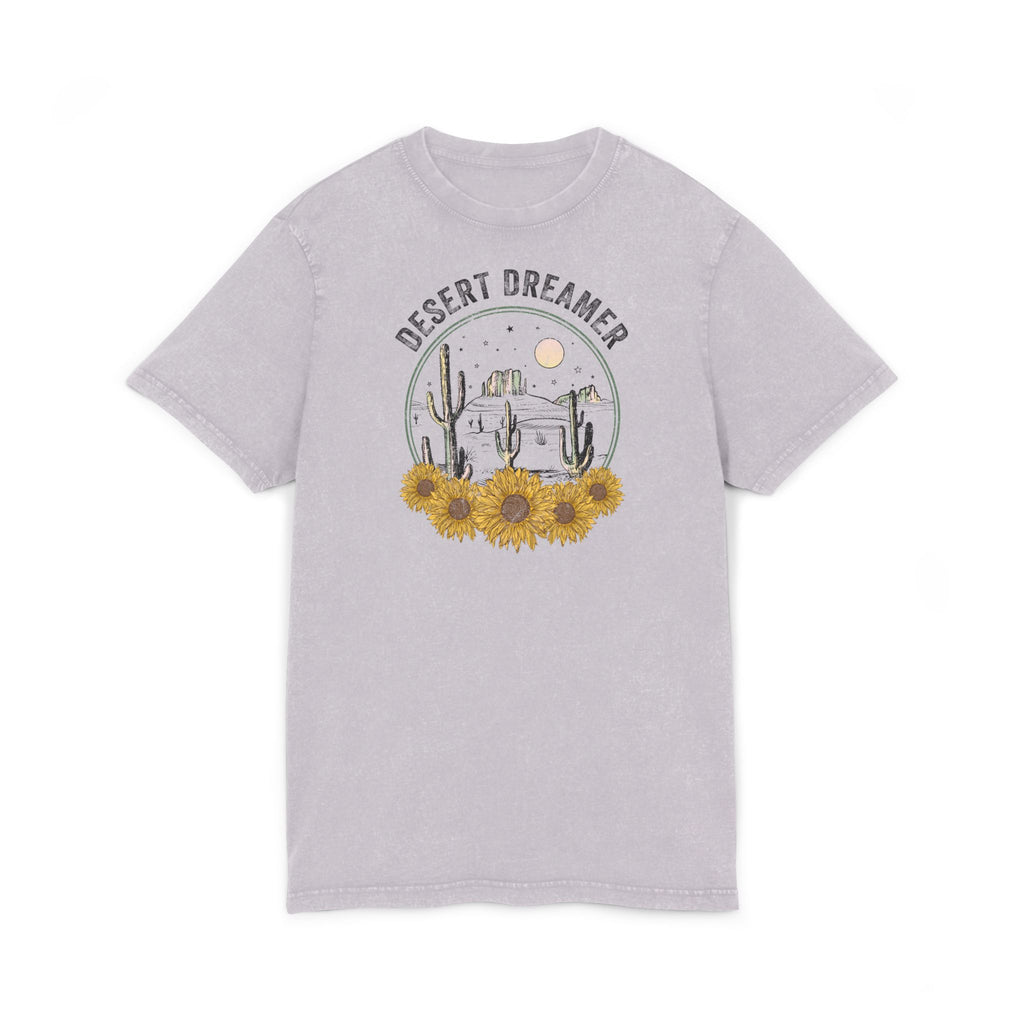 Desert Dreamer Acid Wash T-Shirt – Sonnenblumen- und Kaktusmotiv