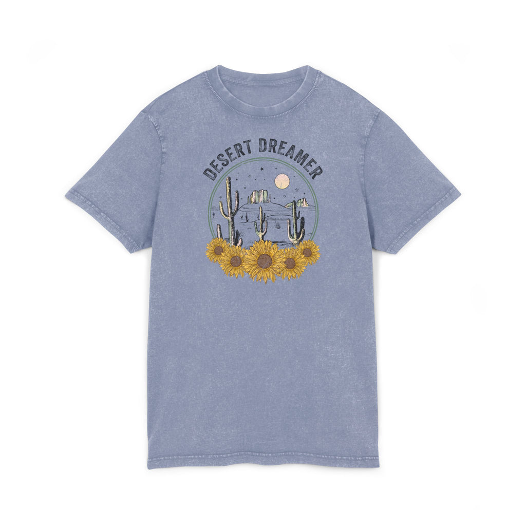 Desert Dreamer Acid Wash T-Shirt – Sonnenblumen- und Kaktusmotiv