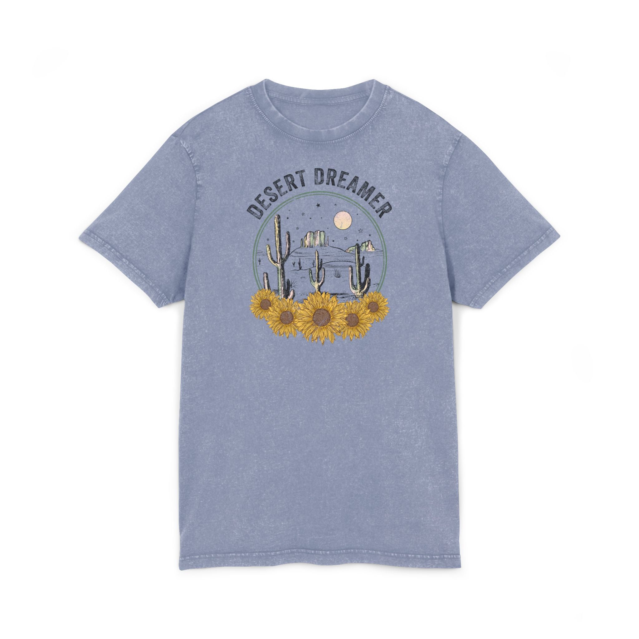 Desert Dreamer Acid Wash T-Shirt – Sonnenblumen- und Kaktusmotiv