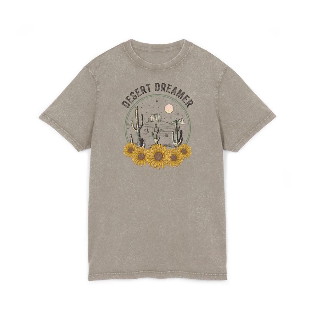 Desert Dreamer Acid Wash T-Shirt – Sonnenblumen- und Kaktusmotiv